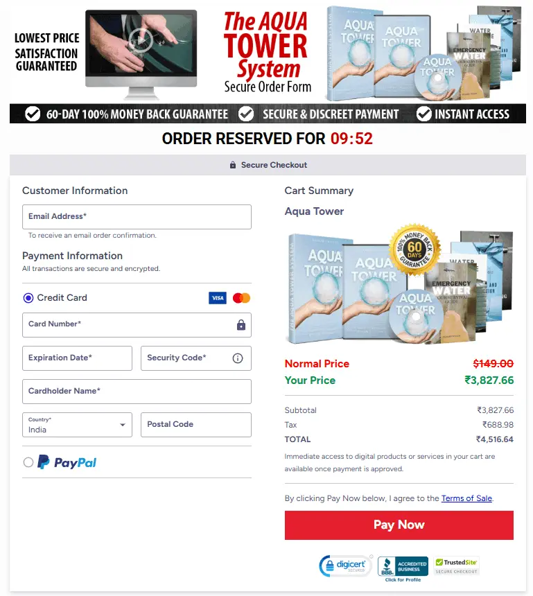 Aqua Tower Order Page